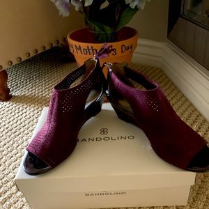Bandolina deep maroon wedges in suede and patent.